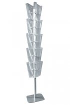 Broschyrhållare - dubbelsidigt golvställ i aluminium och akryl med 10 fack